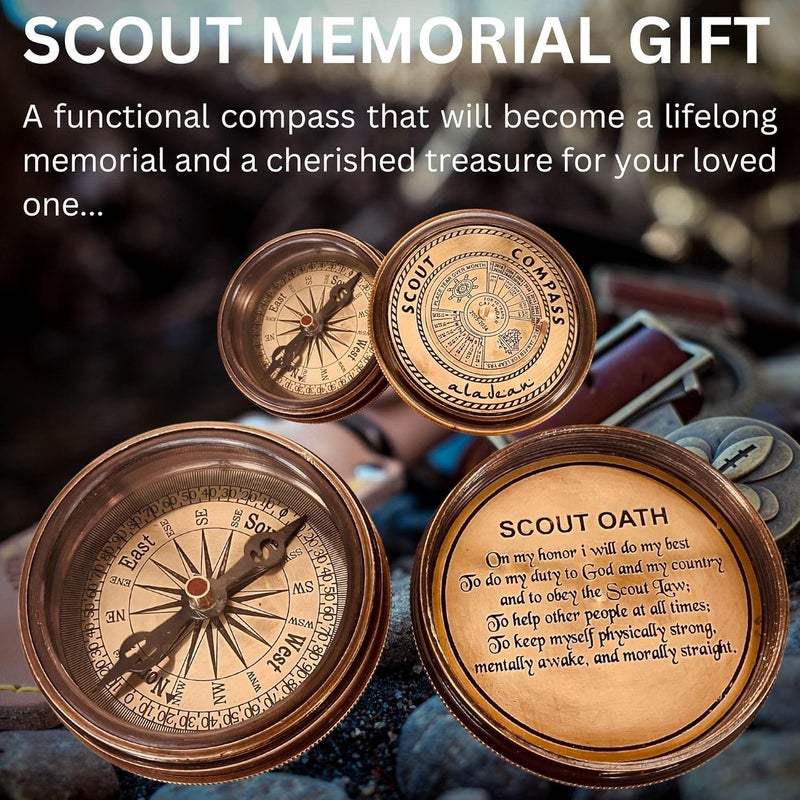 ALADEAN Scout Compass Gift Boys - Engraved Scout Oath Compass in wood Box Scout Always Prepared Camping Orienteering Compass, Hiking Backpacking Compass gift, 50 year calander - Image 4